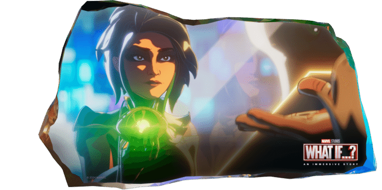 Mirrored shared showing a woman holding the time stone
